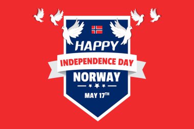 Tasarım Norveç bağımsızlık yazı ve beyaz güvercinler üzerinde kırmızı backgroundbackground uçan gün