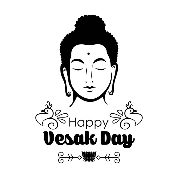 Vesak Day Affiche Avec Contour Bouddha Visage Lettrage Isolé Sur — Image vectorielle
