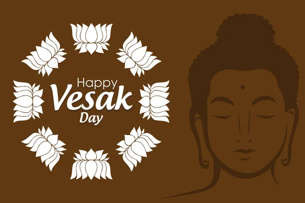 Affiche Jour Vesak Avec Visage Bouddha Lettrage Cercle Lotus Sur — Image vectorielle