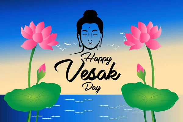 Happy Vesak Day Affiche Avec Bouddha Visage Sur Fond Avec — Image vectorielle