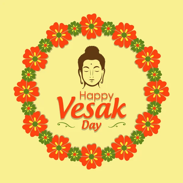 Affiche Festive Vesak Day Avec Couronne Florale Visage Bouddha Sur — Image vectorielle