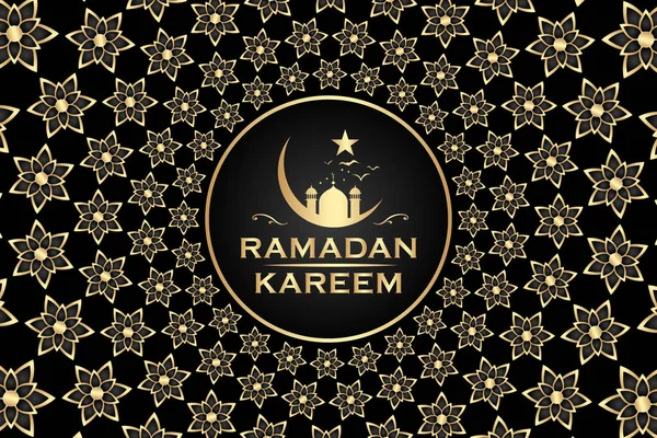 Banner Ramadánu Kareem Hvězda Měsíc Mešitu Mandaly Černém Pozadí — Stockový vektor