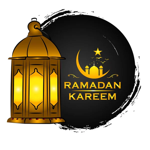 Banner Ramadánu Kareem Hvězdy Měsíc Mešity Hořící Lucerny Černého Kruhu — Stockový vektor