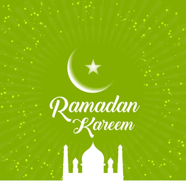 Plakát Ramadánu Kareem Hvězdy Měsíc Mešita Zelené Pozadí Přechodem Slunečních — Stockový vektor