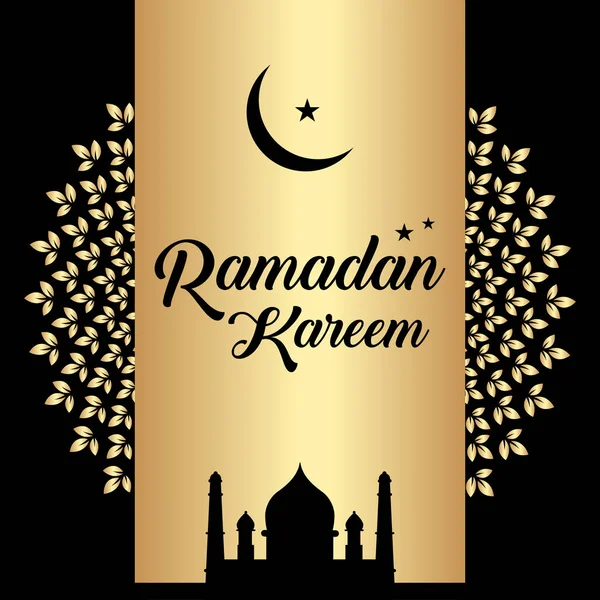 Plakát Ramadánu Kareem Hvězdy Měsíc Mešity Barvách Zlatá Černá — Stockový vektor