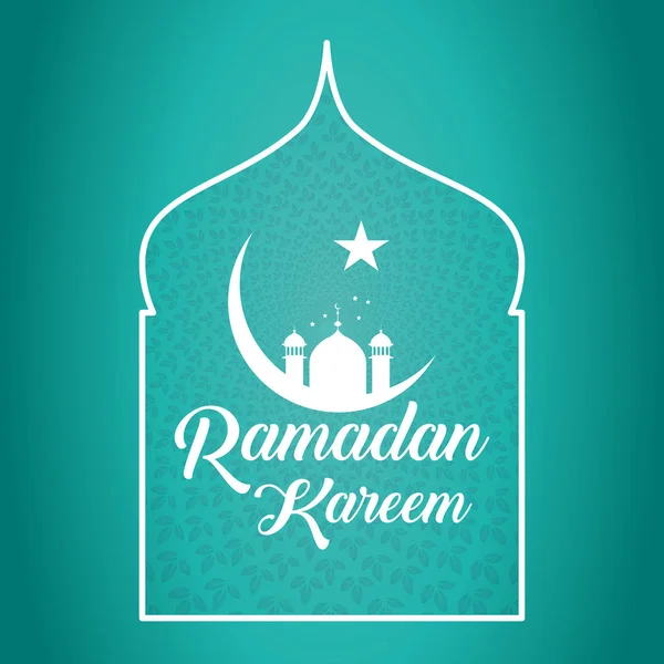 Plakát Ramadánu Kareem Oknem Hvězda Měsíc Mešita Pozadí Přechodem Smaragd — Stockový vektor