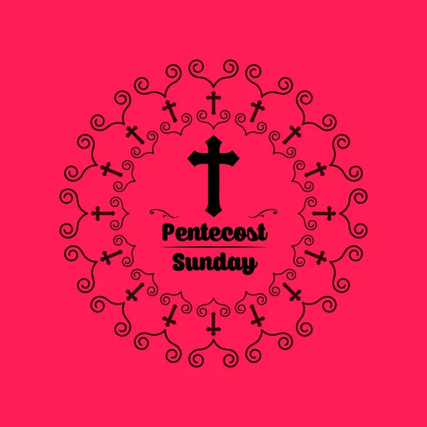 Svatodušní Neděle Banner Křížky Doodle Kruh Červeném Pozadí — Stockový vektor