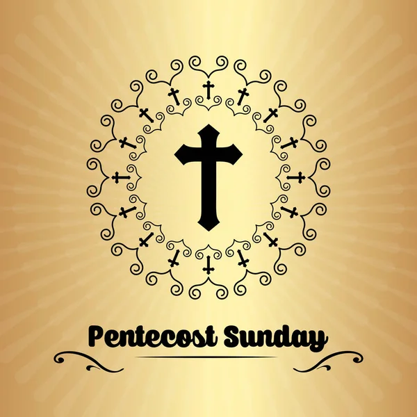 Svatodušní Neděle Banner Cross Doodle Rám Béžové Pozadí Paprsky — Stockový vektor