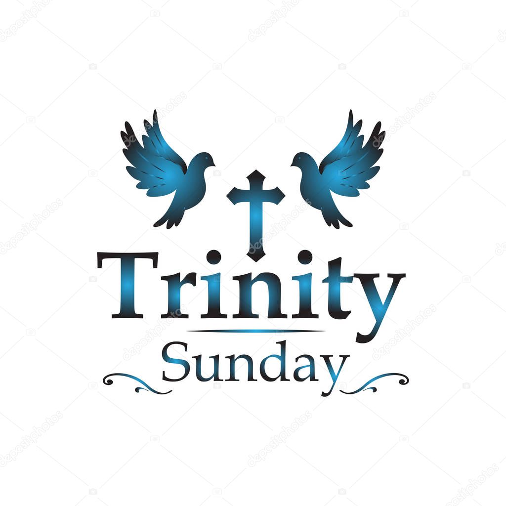 Trinity sunday with cross and doves isolated on white background