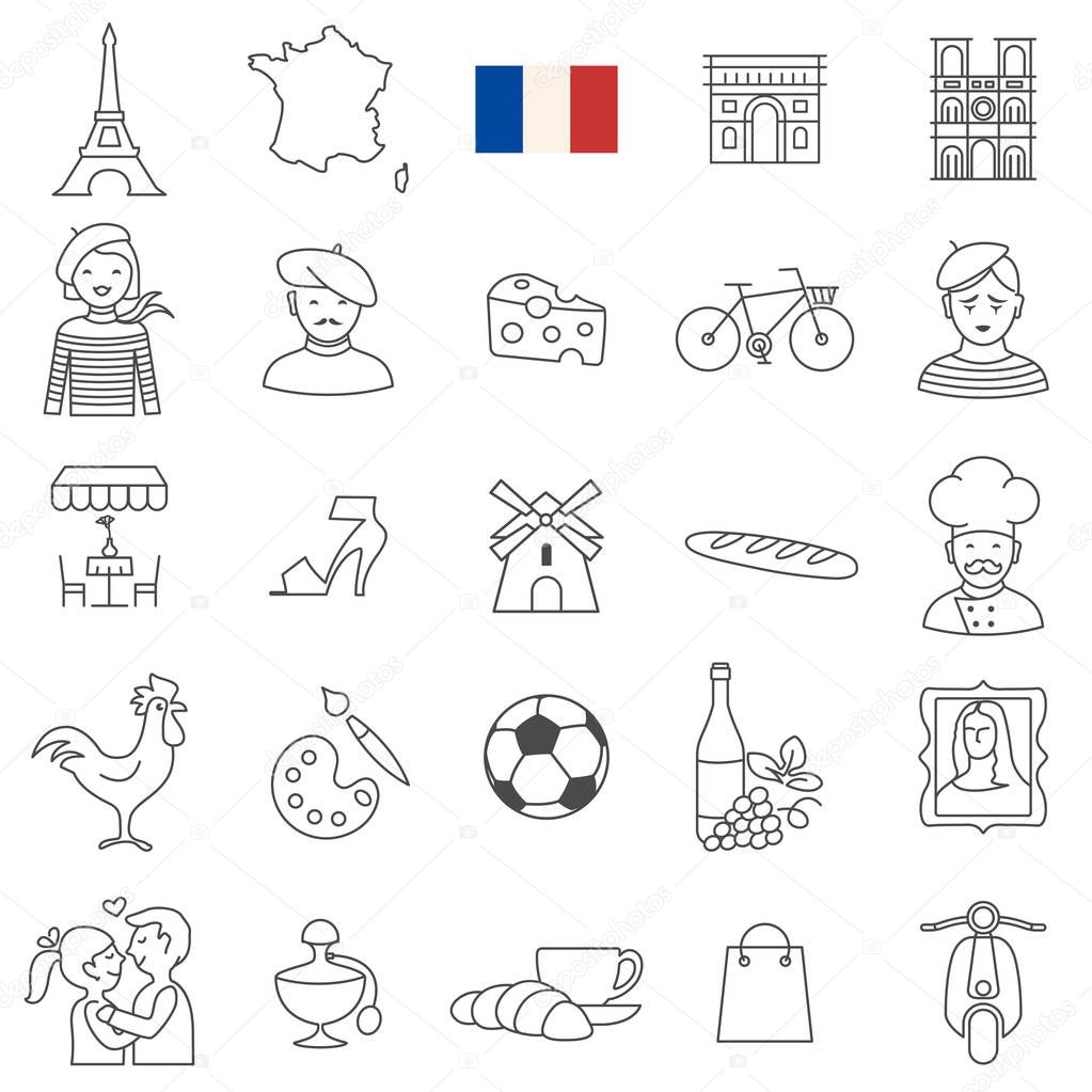 France travel icons set