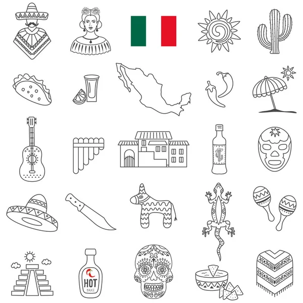 Mexiko ikoner set — Stock vektor