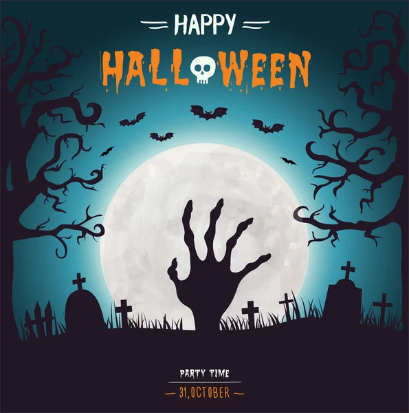 Halloween háttér zombi kéz-a telihold — Stock Vector