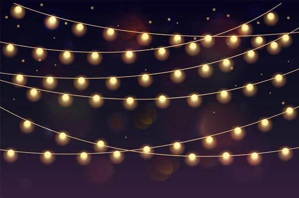 Λαμπερό φως βολβών σχεδιασμός. Στεφάνια, Χριστουγεννιάτικα στολίδια. — Διανυσματικό Αρχείο