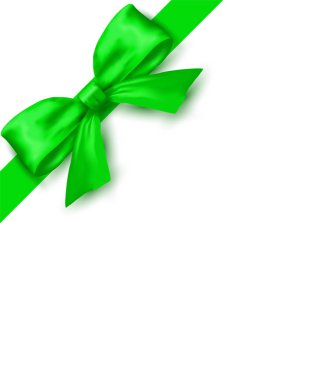 Parlak yeşil saten kurdele beyaz arka plan üzerinde. Vektör yeşil yay. Yeşil şerit ve Yeşil Yayla.