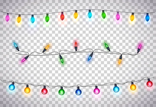 Glowing Light Bulbs Design Garlands Christmas Decorations — Stock Vector