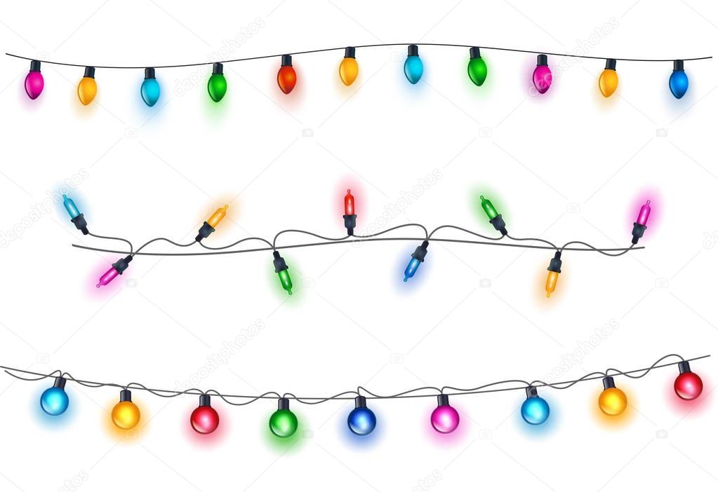 Glowing light bulbs design.Garlands, Christmas decorations.