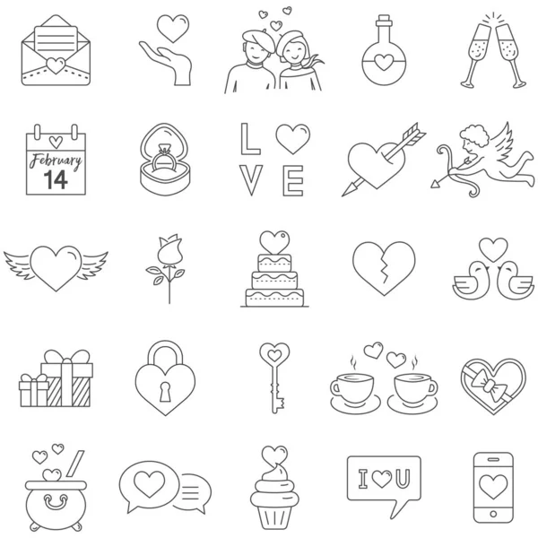 Set di icone della linea di San Valentino. Illustrazione vettoriale — Vettoriale Stock