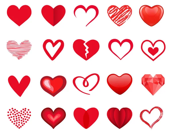 Набор значков красного сердца. Векторная иллюстрация — стоковый вектор