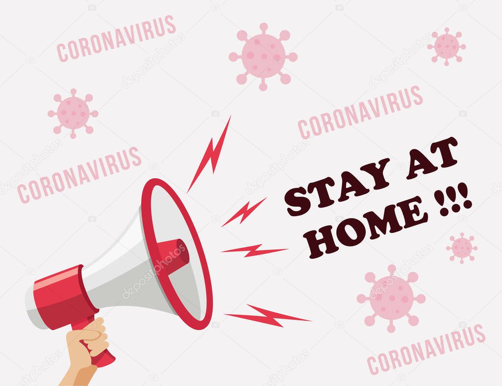 Stay home to fight coronavirus. Megaphone messages, vector illustration