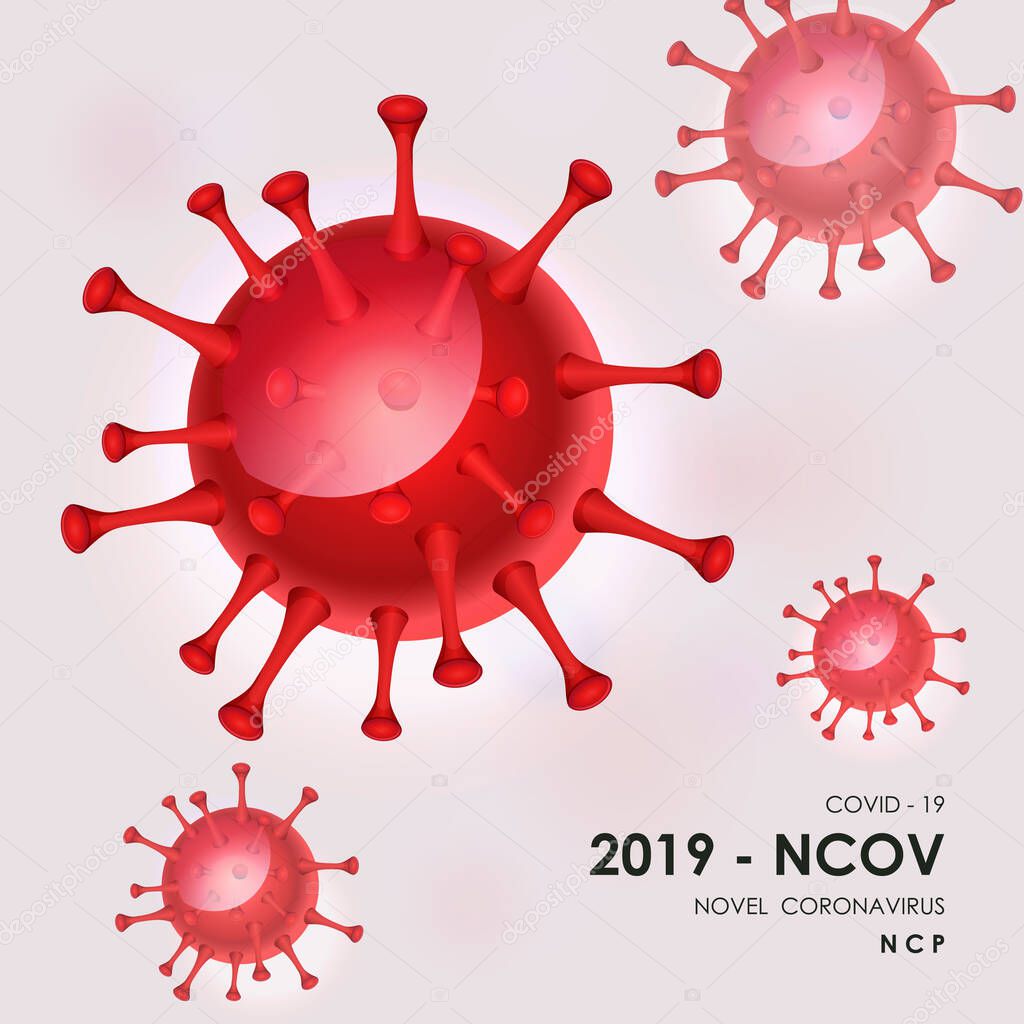 Red virus cells. Viruses in infected organism, viral disease epidemic. Corona, influenza viruses.  Immunology, virology, epidemiology concept. Vector illustration.