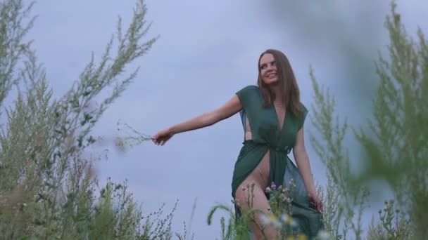 Sexy mujer bailando en campo de trigo — Vídeos de Stock