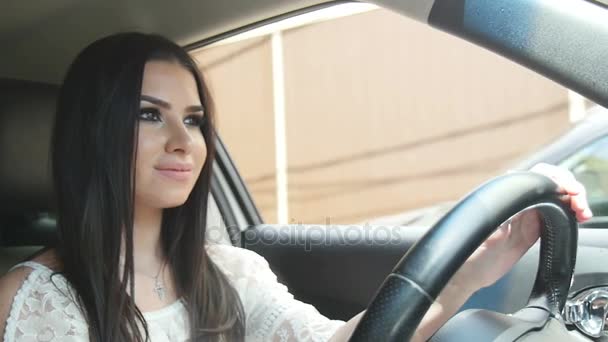 Girl Rides Behind the Wheel — Stock Video