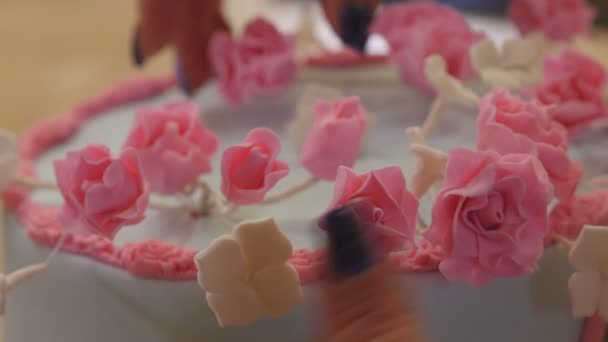 The confectioner decorates a cake — Stock Video