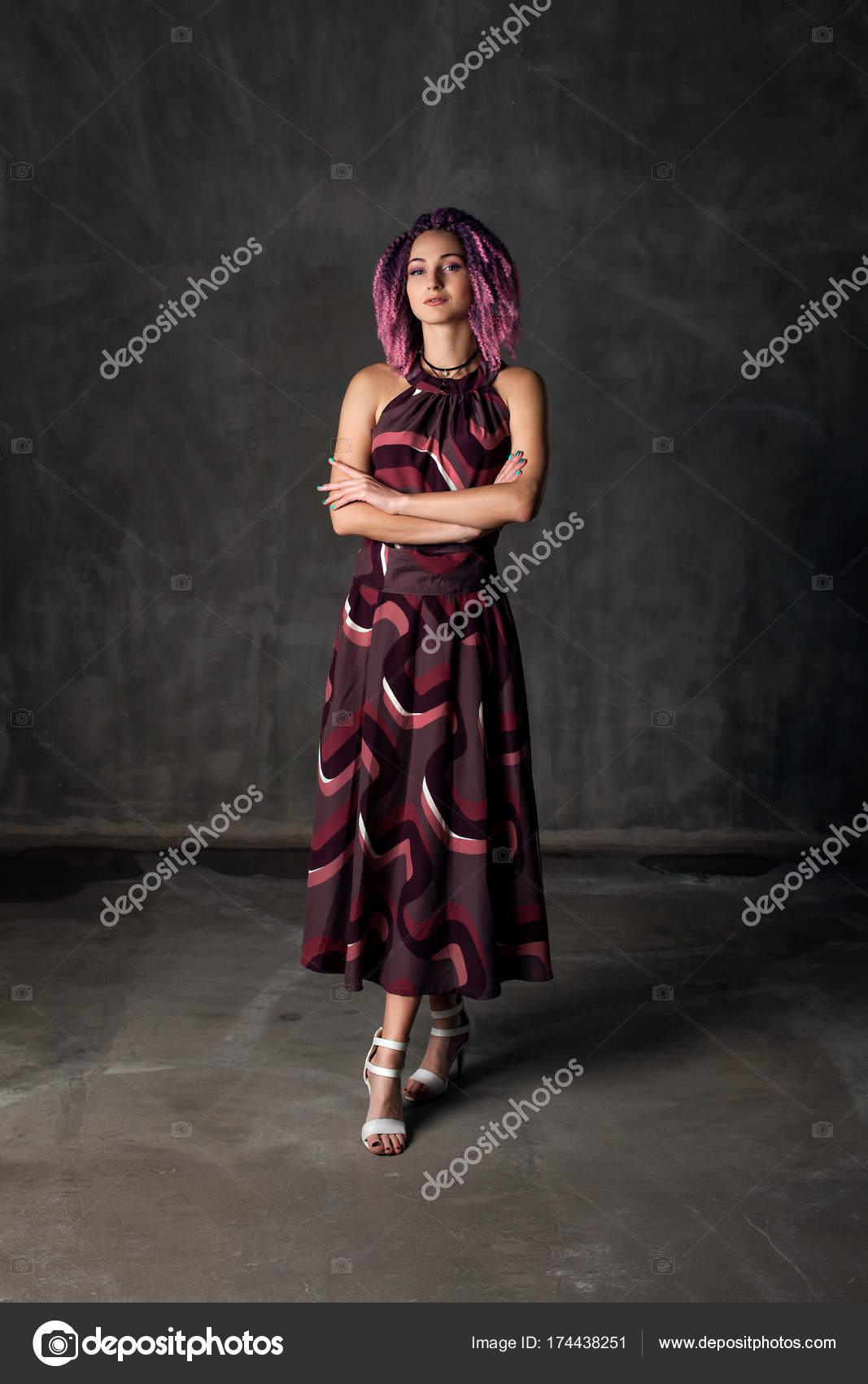 Black Girl With Pink And Purple Hair Young Beautiful Girl With