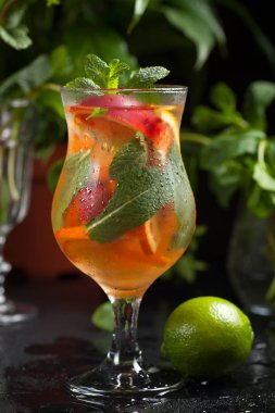 Taze yaz soğuk turuncu limon ve nane ile kokteyl
