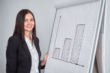 Diyagramı işaret iş kadını ofiste, grafik