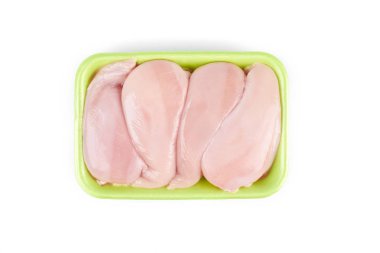 Raw chicken fillet in a green tray ,isolated on white background clipart