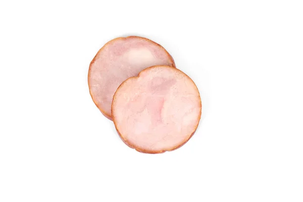 Slices of tasty chicken ham , isolated on white background — Stock Photo, Image
