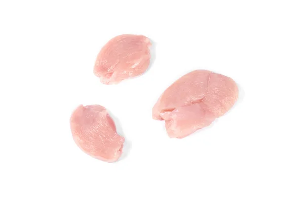 Φέτες κρέατος κοτόπουλου που απομονώνονται σε λευκό φόντο — Φωτογραφία Αρχείου