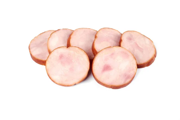 Slices of tasty chicken ham , isolated on white background — Stockfoto