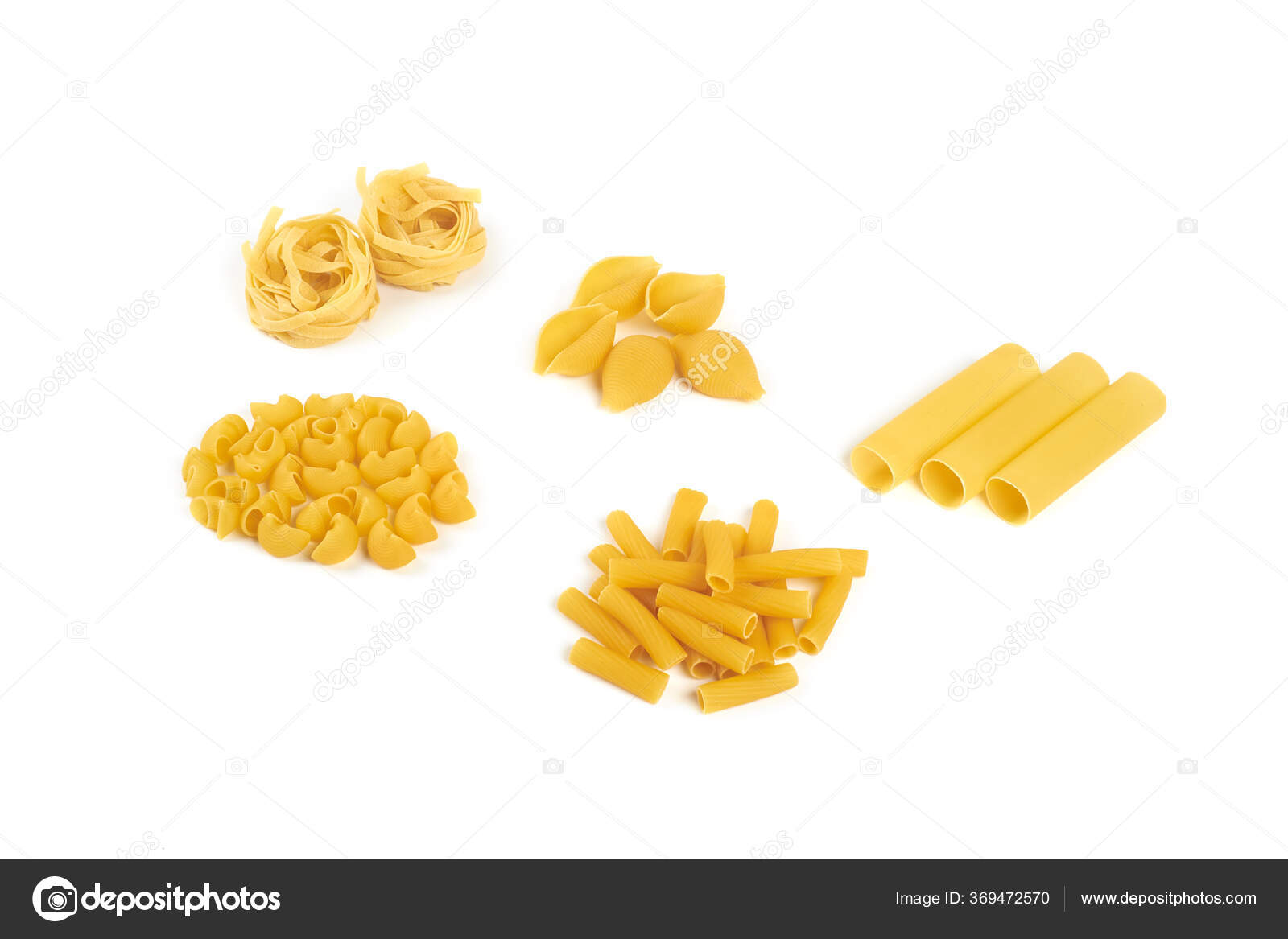 Collection of italian pasta portion isolated on white background. Stock
