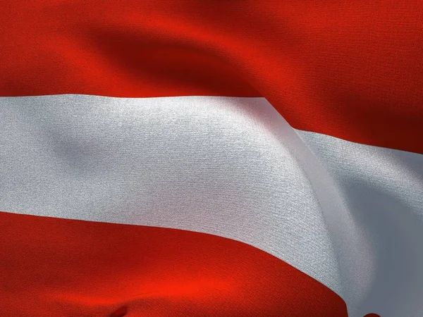 Textur eines Stoffes mit dem Bild der österreichischen Flagge, die im Wind weht. — Stockfoto