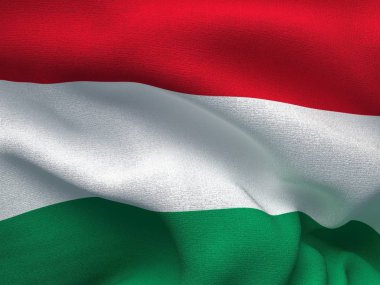 Macaristan, rüzgarda sallayarak bayrağı görüntü ile bir kumaş doku.