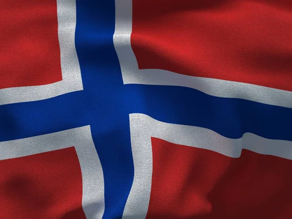 Textura de un tejido con la imagen de la bandera de Noruega, ondeando en el viento . —  Fotos de Stock