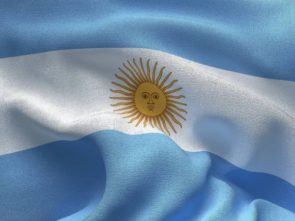 Textur eines Stoffes mit dem Bild der Flagge Argentiniens, die im Wind weht. — Stockfoto