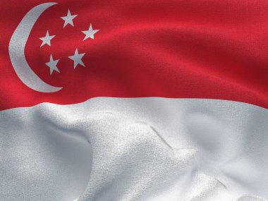 Bir kumaş dokusuna Singapur, rüzgarda sallayarak bayrağı görüntü ile.