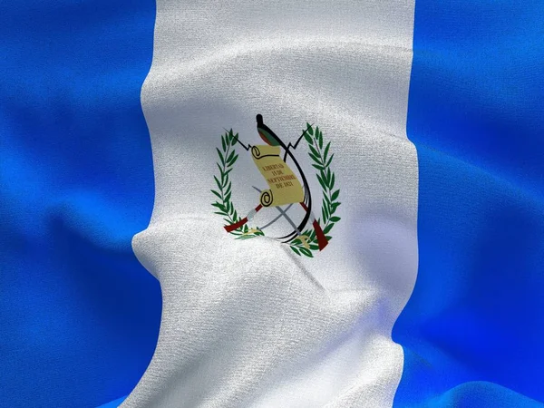 Textura de un tejido con la imagen de la bandera de Guatemala, ondeando al viento . —  Fotos de Stock