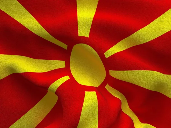 Texture of a fabric with the image of the flag of Macedonia, waving in the wind. — Stock Photo, Image