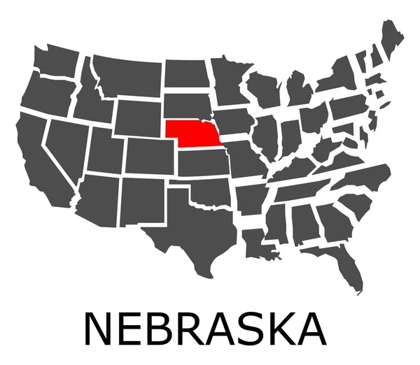 Zustand von Nebraska auf der Karte der USA — Stockvektor