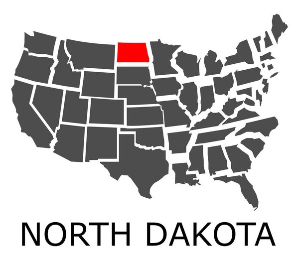 State of North Dakota on map of USA
