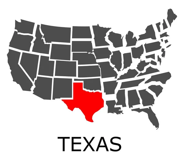 Estado do Texas no mapa de Estados Unidos da América —  Vetores de Stock