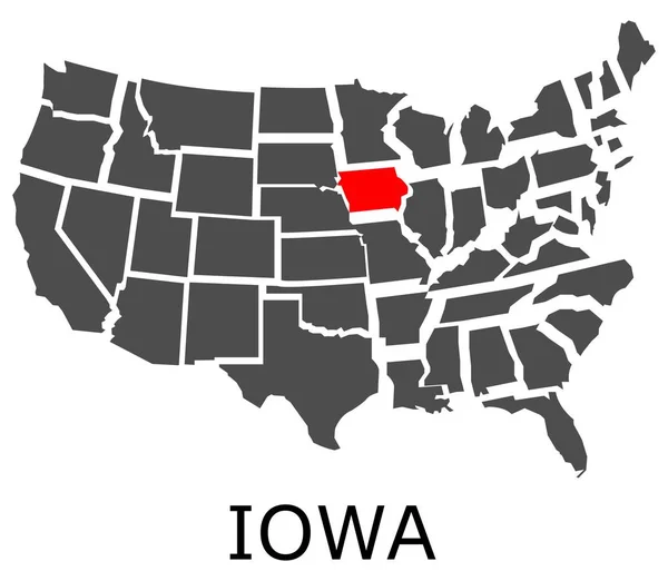 Stato dell'Iowa sulla mappa di Stati Uniti — Vettoriale Stock