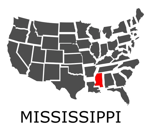 Stan Missisipi na mapie z Usa — Wektor stockowy