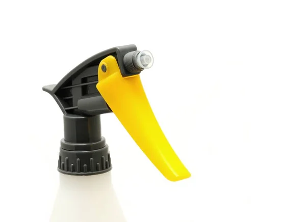 Closeup Plastic Yellow Grey Nozzle Head White Background — Stock Photo, Image