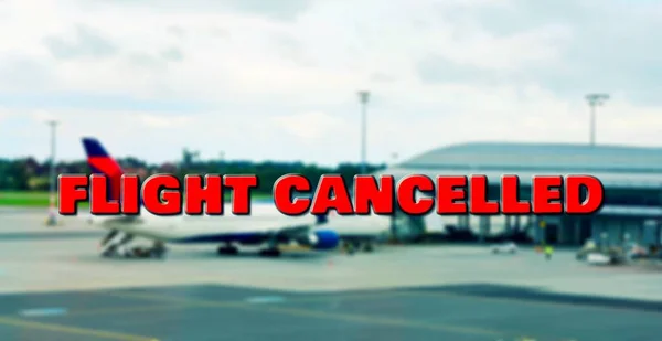 Plane Gate Marked Cancelled Sign Waiting Passengers Boarding According Currently — Stock Photo, Image