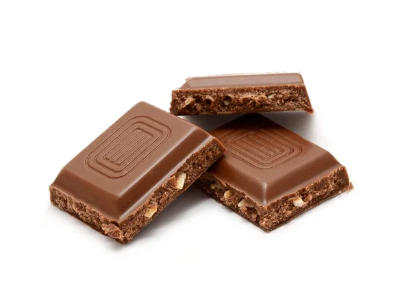 Three Squares Milk Nut Chocolate Bar White Background — Stock Photo, Image